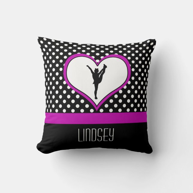 Mit Monogramm klassischer rosa Beifall Polka-Punkt Kissen (Vorderseite)