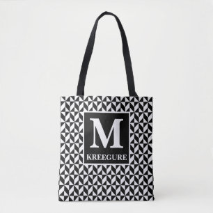 Mit Monogramm klassischer Serif BW Abstrakt Zickza
