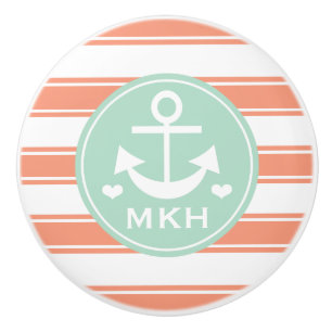 mit Monogramm Korallen und Aqua Anchor Keramikknauf