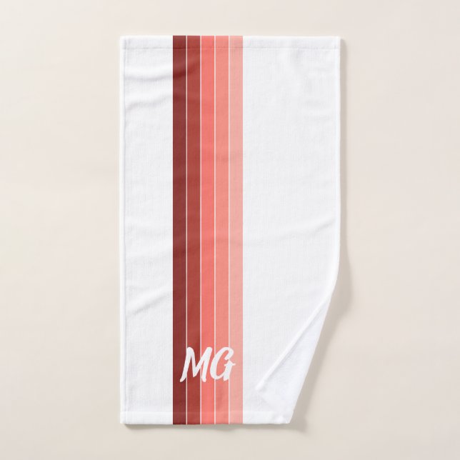 Mit Monogramm Korallenrosa Streifen Handtuch (Handtuch)