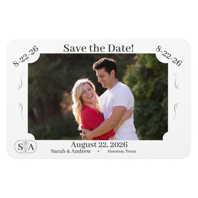 Mit Monogramm Kreuz und Ringe Hochzeit speichern d Magnet (Horizontal)