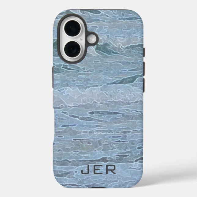 Mit Monogramm künstlerische Blaue Ozeane Kunst Case-Mate iPhone Hülle (Rückseite)