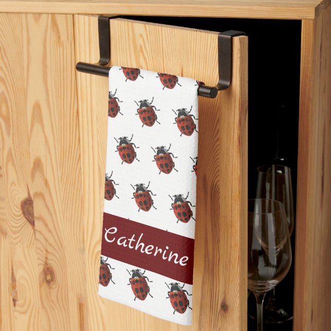 Mit Monogramm Ladybug-Muster Geschirrtuch (Drittel gefaltet)