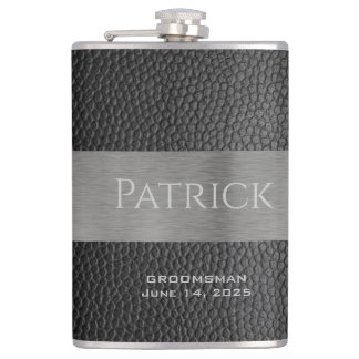 Mit Monogramm Lasche aus Leder und Metall Flachmann