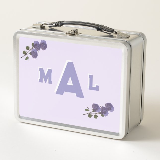 Mit Monogramm Lavendel Metall Brotdose (Vorderseite)