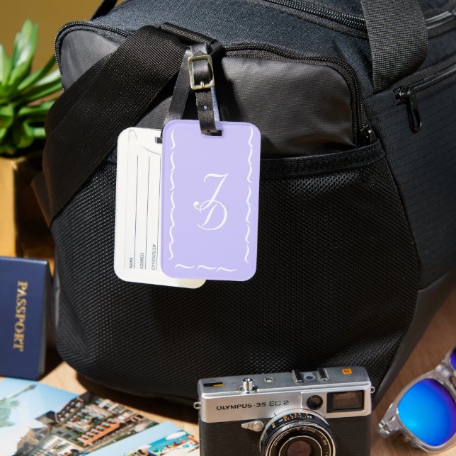 Mit Monogramm Lavendel-Tag Gepäckanhänger (Vorderseite & Rückseite)