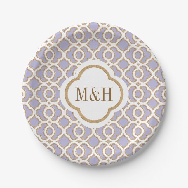 Mit Monogramm Lavendel-und Goldmarokkanische Pappteller (Vorderseite)