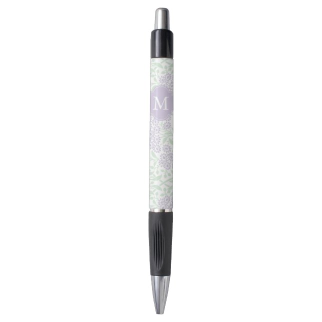 Mit Monogramm Lavendel und grüner BlumenDamast Kugelschreiber (Vorderseite Vertikal)