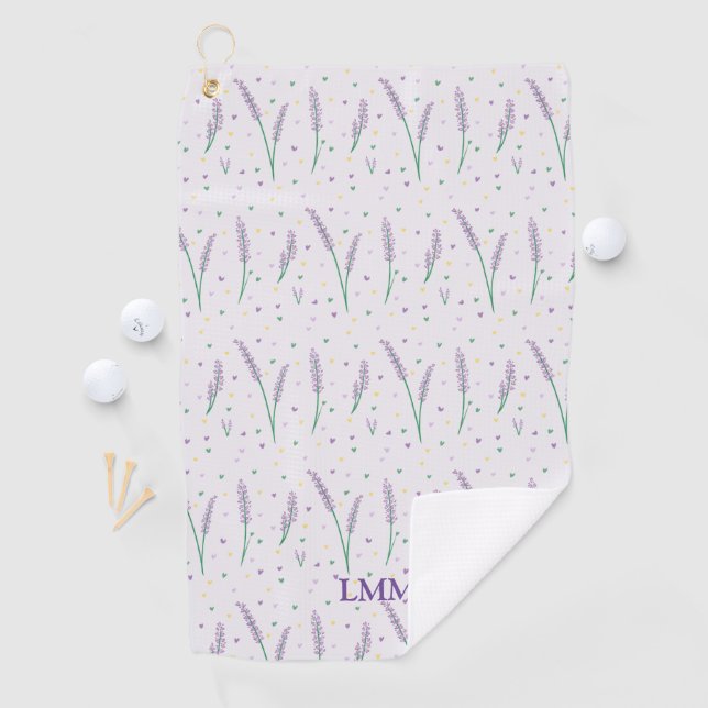 Mit Monogramm Lavender Hearts Girly Hübsch Golf Golfhandtuch (Insitu)