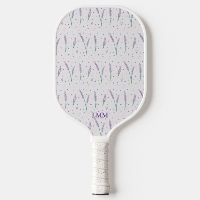 Mit Monogramm Lavender Hearts Girly Hübsch Preppy Pickleball Schläger (Vorderseite)
