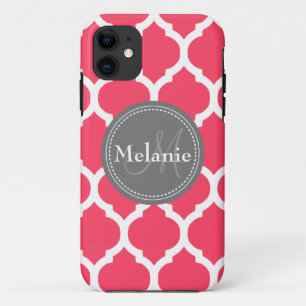 Mit Monogramm, lebendige Rosa- und Graufolie Case-Mate iPhone Hülle