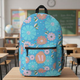 Mit Monogramm, lebendiges Folk Art Floral Muster Bedruckter Rucksack