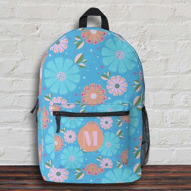 Mit Monogramm, lebendiges Folk Art Floral Muster Bedruckter Rucksack (Von Creator hochgeladen)