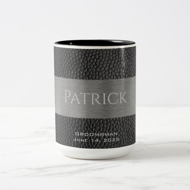 Mit Monogramm Leder- und Metallbearbeitung Zweifarbige Tasse (Mittel)