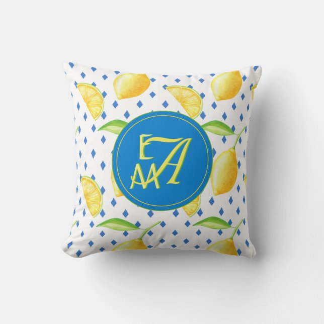 Mit Monogramm Lemon Tree Royal Blue Wohngestaltung Kissen (Vorderseite)