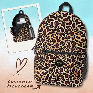 Mit Monogramm Leopard-Skin-Brown-Cream-Muster Bedruckter Rucksack