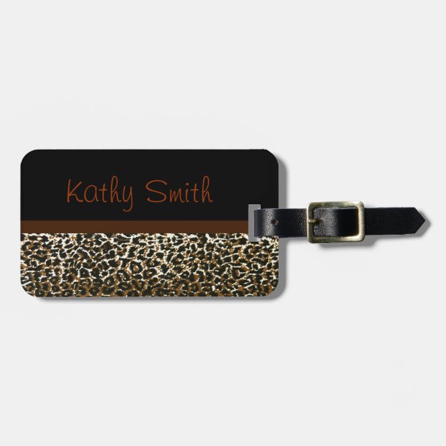 Mit Monogramm Leoparddruck-Taschenumbau Gepäckanhänger (Vorderseite horizontal)