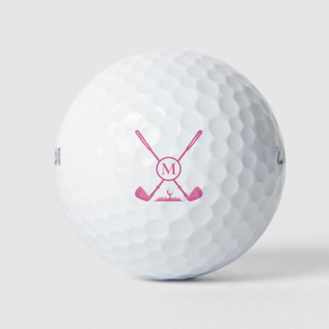 Mit Monogramm Letter Golf Club Modernes Rosa Golfball (Vorderseite)