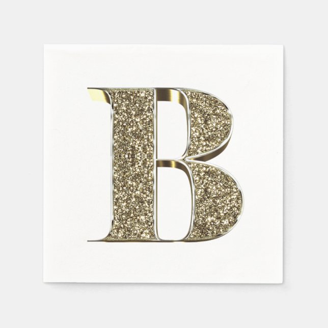 Mit Monogramm Letter Initial B Gold Glitzern Elega Serviette (Vorderseite)
