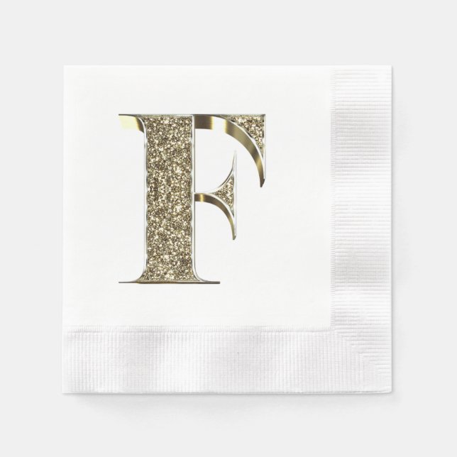 Mit Monogramm Letter Initial F Gold Glitzern Elega Serviette (Vorderseite)