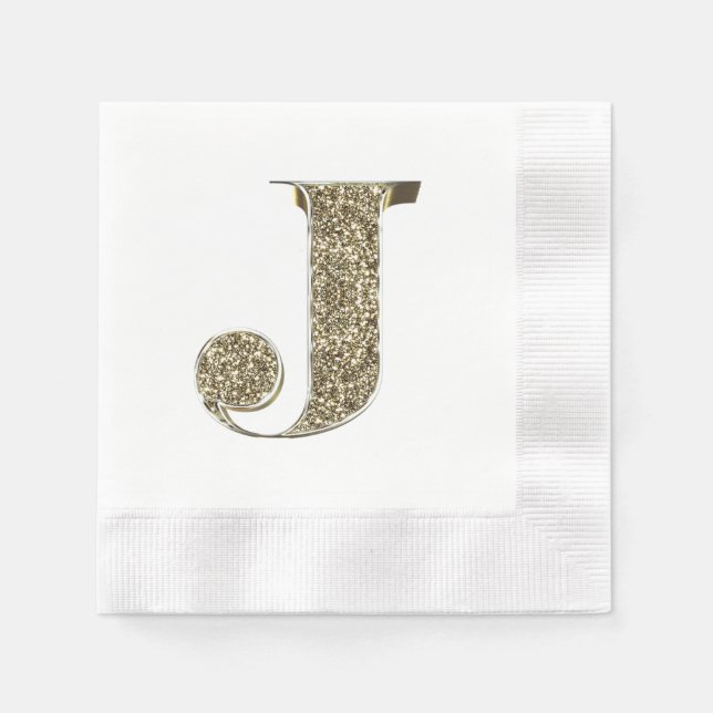 Mit Monogramm Letter Initial J Gold Glitzern Elega Serviette (Vorderseite)