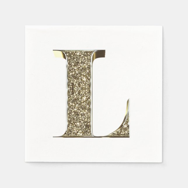 Mit Monogramm Letter Initial L Gold Glitzern Elega Serviette (Vorderseite)