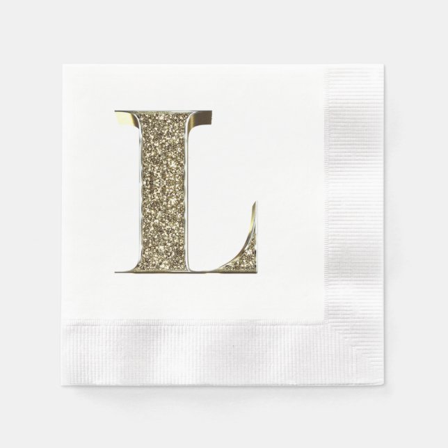 Mit Monogramm Letter Initial L Gold Glitzern Elega Serviette (Vorderseite)