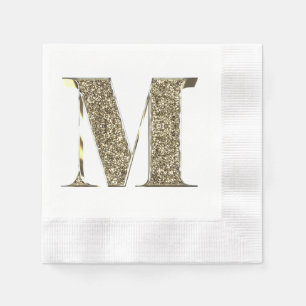 Mit Monogramm Letter Initial M Gold Glitzern Elega Serviette