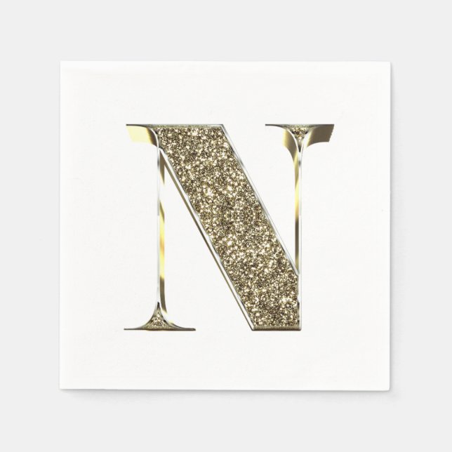 Mit Monogramm Letter Initial N Gold Glitzern Elega Serviette (Vorderseite)