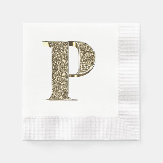 Mit Monogramm Letter Initial P Gold Glitzern Elega Serviette (Vorderseite)