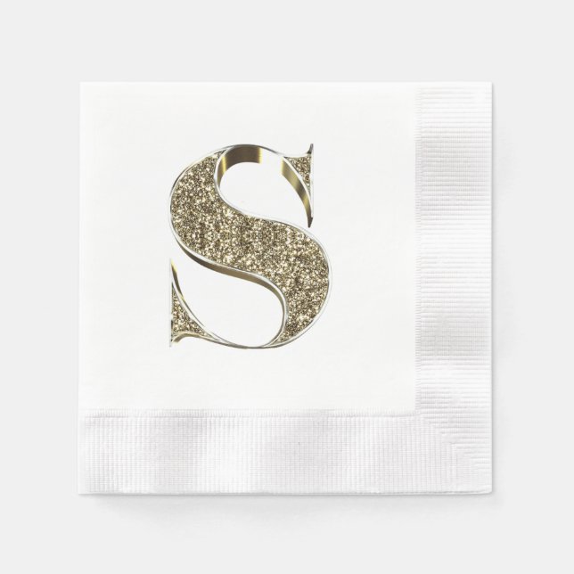 Mit Monogramm Letter Initial S Gold Glitzern Elega Serviette (Vorderseite)