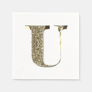 Mit Monogramm Letter Initial U Gold Glitzern Elega Serviette