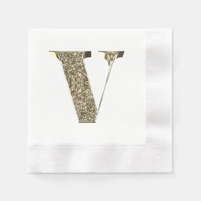 Mit Monogramm Letter Initial V Gold Glitzern Elega Serviette (Vorderseite)