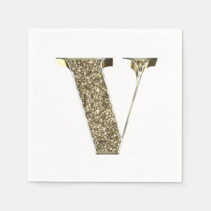 Mit Monogramm Letter Initial V Gold Glitzern Elega Serviette