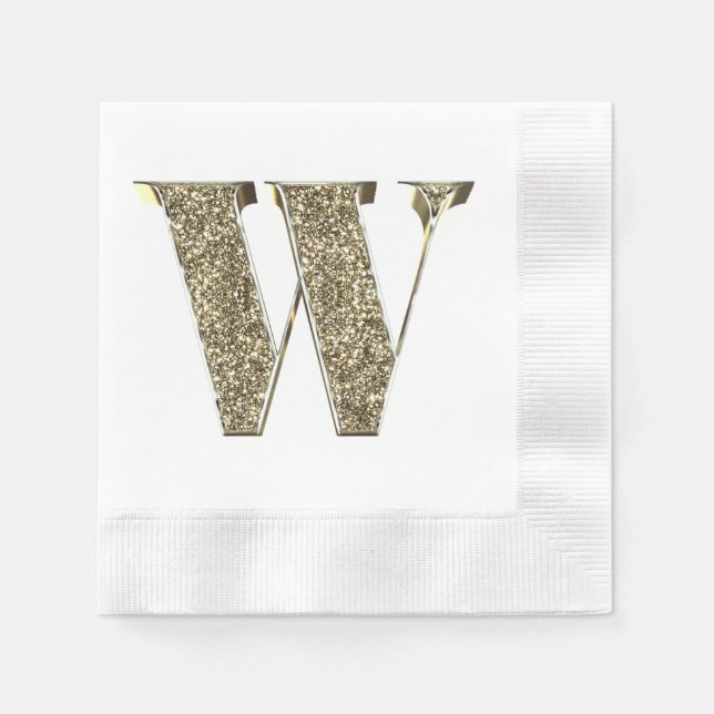Mit Monogramm Letter Initial W Gold Glitzern Elega Serviette (Vorderseite)