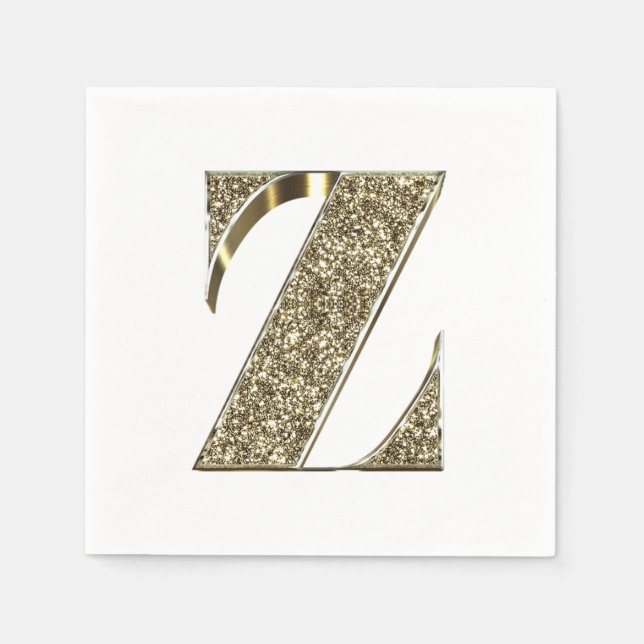 Mit Monogramm Letter Initial Z Gold Glitzern Elega Serviette (Vorderseite)