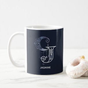 Mit Monogramm Letter J Boho Crescent Moon Mandala Kaffeetasse