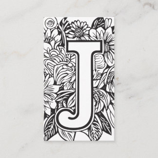 Mit Monogramm Letter J Simple Black and White Flor Visitenkarte