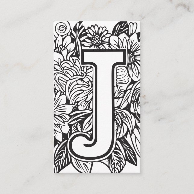 Mit Monogramm Letter J Simple Black and White Flor Visitenkarte (Vorderseite)