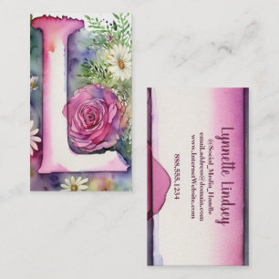 Mit Monogramm Letter L Simple Choral Floral Waterc Visitenkarte