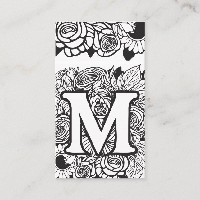 Mit Monogramm Letter M Simple Black and White Flor Visitenkarte (Vorderseite)