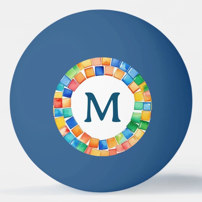 Mit Monogramm, leuchtendes Mosaik-Grenzmuster Tischtennisball (Vorderseite)