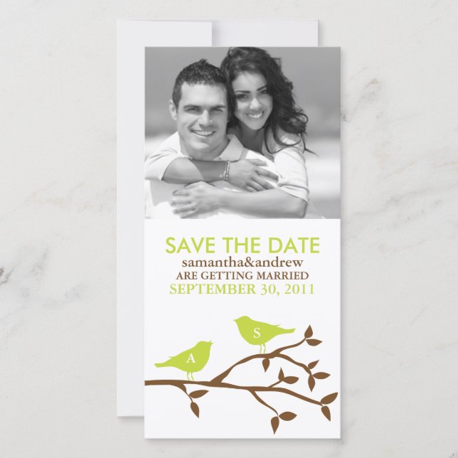 Mit Monogramm Liebesvögel Save the Date Fotokarten (Vorderseite)