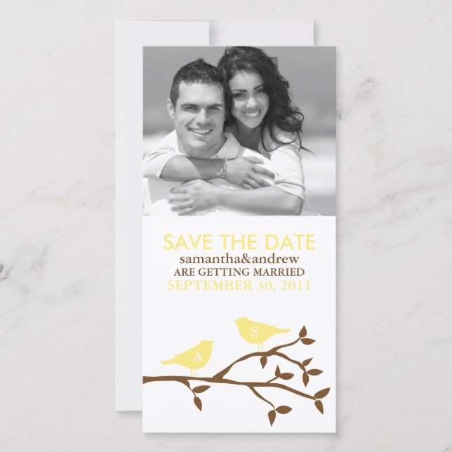Mit Monogramm Liebesvögel Save the Date Fotokarten (Vorderseite)
