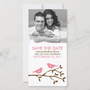 Mit Monogramm Liebesvögel Save the Date Fotokarten