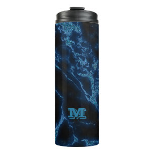 Mit Monogramm Light Blue Glitzer Thermosbecher