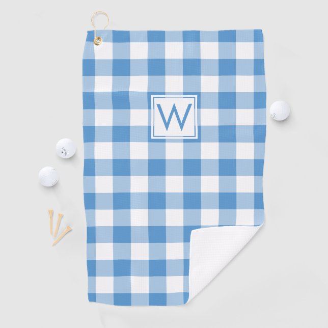 Mit Monogramm Light Blue White Gingham Kariertes M Golfhandtuch (Insitu)