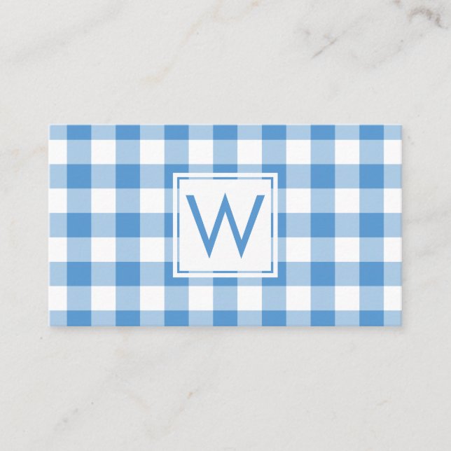 Mit Monogramm Light Blue White Gingham Kariertes M Visitenkarte (Vorderseite)