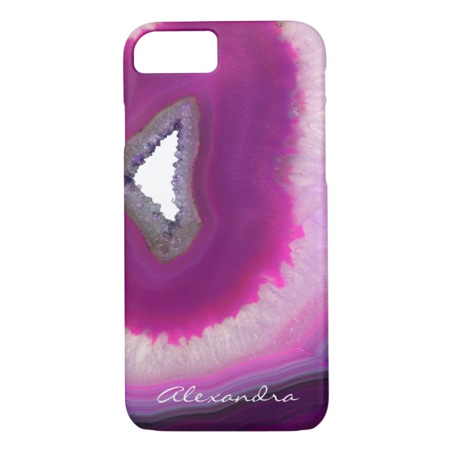 Mit Monogramm Lila Agate Geode Gemstone Case-Mate iPhone Hülle (Rückseite)