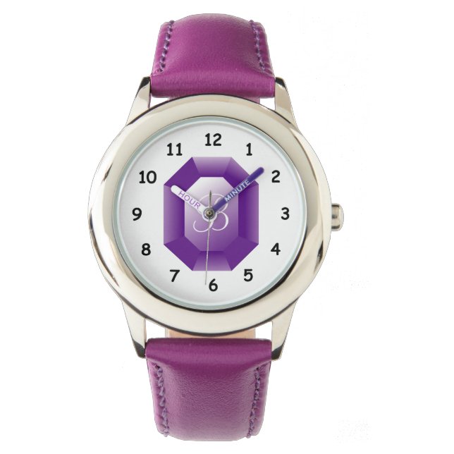 Mit Monogramm lila Amethyst-Edelsteinuhr Armbanduhr (Vorderseite)
